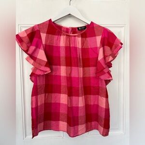 kate spade Pink & Red Gingham Ruffle Sleeve Top